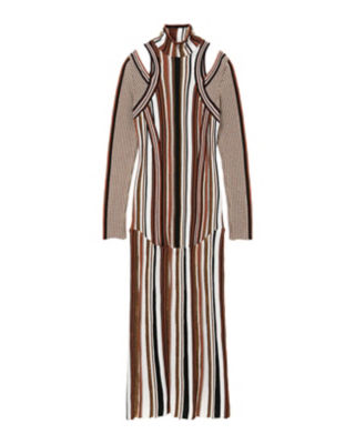  クロゴウチ Stripe Jacquard High Neck Knitted Dress BROWN