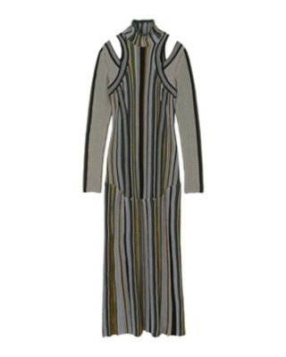  クロゴウチ Stripe Jacquard High Neck Knitted Dress KHAKI