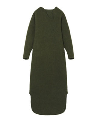  クロゴウチ Wool Cashmere Frilled Knitted Dress KHAKI