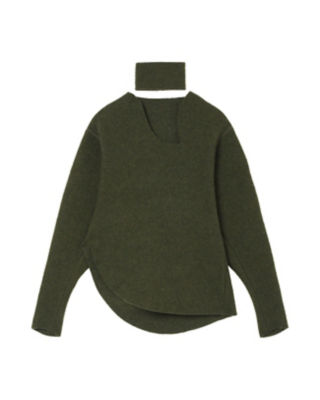  クロゴウチ Wool Cashmere Frilled Knitted Pullover With Choker KHAKI トップス
