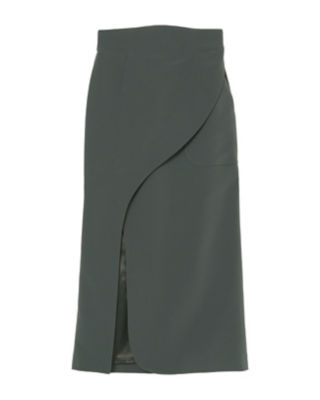  クロゴウチ Acetate Polyester Curved Line Slit Skirt KHAKI ロングスカート