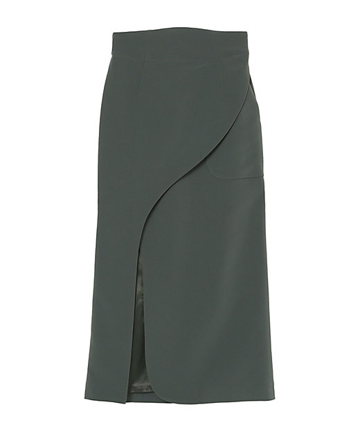 ＜三越伊勢丹/公式＞ クロゴウチ Acetate Polyester Curved Line Slit Skirt KHAKI ロングスカート