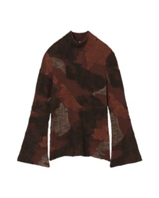  クロゴウチ Pile Jacquard Knitted High Neck Top BROWN トップス