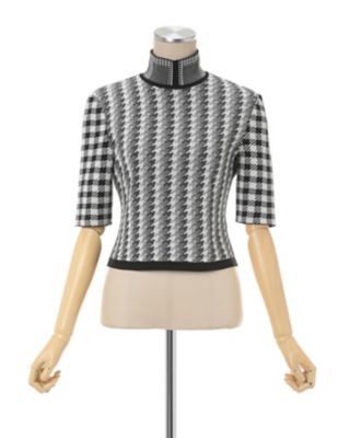 Ｍｕｌｔｉ　Ｐｌａｉｄ　Ｇｅｏｍｅｔｒｉｃ　Ｃｒｏｐｐｅｄ　Ｋｎｉｔ　Ｔｏｐ