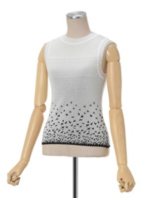 Ｃｒａｎｅ　Ｐａｔｔｅｒｎ　Ｊａｃｑｕａｒｄ　Ｋｎｉｔｔｅｄ　Ｔｏｐ