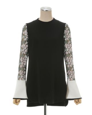 Floral Lace Sleeve Shirt  black