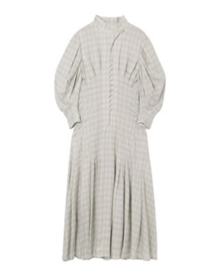 Linen Mix Ombre Check Flared Dress - ワンピース