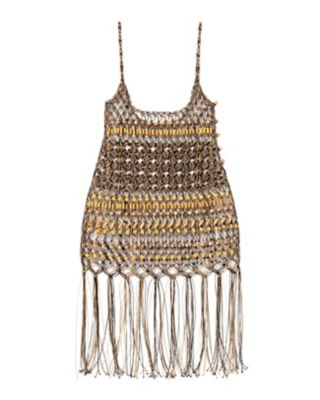 ＜Mame Kurogouchi (Women)＞Ｂａｍｂｏｏ　Ｂｅａｄｅｄ　Ｍａｃｒａｍｅ　Ｃａｍｉｓｏｌｅ　Ｆｒｉｎｇｅ　Ｄｒｅｓｓ