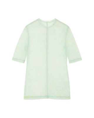 Marble Printed Plaid Sheer Crew 