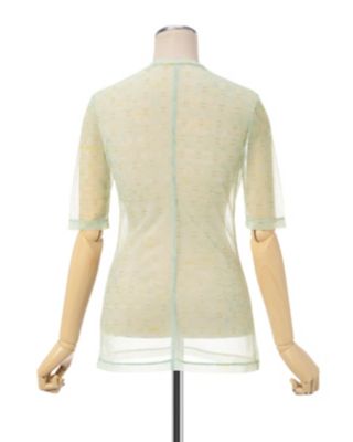 Marble Printed Plaid Sheer Crew