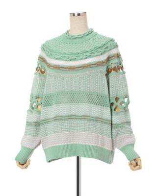 未使用品 マメクロゴウチ  Mame Kurogouchi Bamboo Basket Pattern Knitted Top バンブー バスケット パターン ニットトップス 1 BROWN(ブ Mame Kurogouchi】Bamboo Basket Pattern Knitted Top - brown
