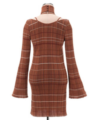 マメクロゴウチRandom Ribbed Plaid Knitted Dress Random Ribbed Plaid Knitted