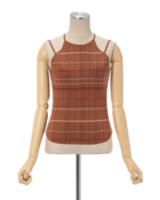 Ｒａｎｄｏｍ Ｒｉｂｂｅｄ Ｐｌａｉｄ Ｋｎｉｔｔｅｄ Ｔｏｐ の