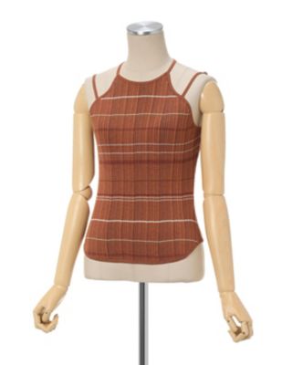 トップス Random Ribbed Plaid Knitted Top Random Ribbed Plaid Knitted Top