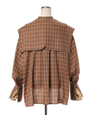 未使用品 マメクロゴウチ  Mame Kurogouchi Linen Mix Ombre Check Sailor Collar Blouse リネンミックス オンブチェック セーラーカラー Linen Mix Ombre Check Sailor