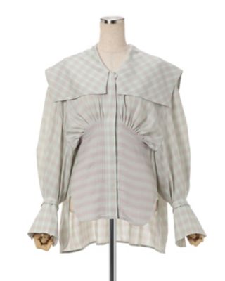 マメクロゴウチ  Mame Kurogouchi Linen Mix Ombre Check Sailor Collar Blouse リネンミックス オンブチェック セーラーカラー ブラウス 1 Mame Kurogouchi(マメ) Linen Mix Ombre Check Sailor Collar