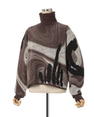 Ｍａｒｂｌｅ　Ｐａｔｔｅｒｎ　Ｈｉｇｈ　Ｎｅｃｋ　Ｋｎｉｔｔｅｄ　Ｔｏｐ