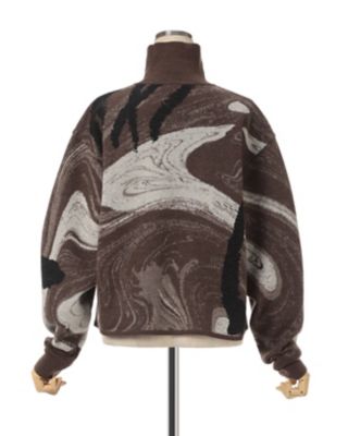 Ｍａｒｂｌｅ　Ｐａｔｔｅｒｎ　Ｈｉｇｈ　Ｎｅｃｋ　Ｋｎｉｔｔｅｄ　Ｔｏｐ