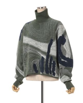 Ｍａｒｂｌｅ　Ｐａｔｔｅｒｎ　Ｈｉｇｈ　Ｎｅｃｋ　Ｋｎｉｔｔｅｄ　Ｔｏｐ