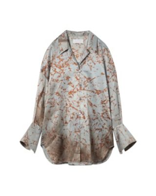 ＜Mame Kurogouchi (Women)＞Ｓｉｌｋ　Ｗｏｏｌ　Ｓａｔｉｎ　Ｈａｎｄ　Ｐａｉｎｔｅｄ　Ｏｖｅｒｓｉｚｅｄ　Ｓｈｉｒｔ