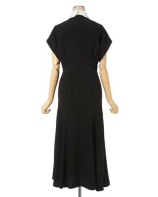 Back Satin Crepe Georgette Embroidered Collar Flared Dress | Mame ...