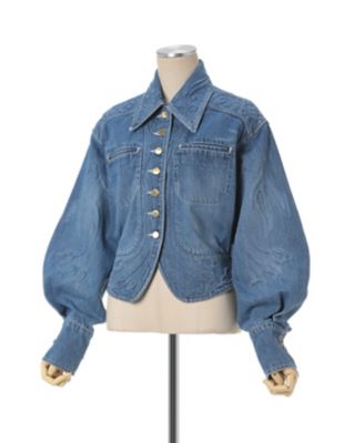 Floral Embossed Short Denim Jacket