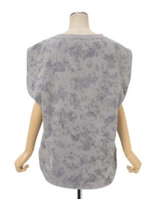 【新品】  Mame Kurogouchi / マメクロゴウチ | 2024SS | Floral Flock Printed Fleece Lining Sleeveless Top 裏起毛スリーブレストップ | 2 | ブルー | レディース Floral Flock Printed Fleece
