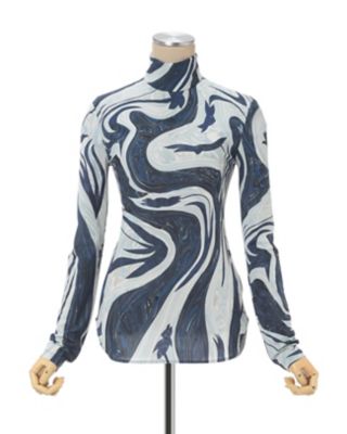 Ｍａｒｂｌｅ Ｐｒｉｎｔ Ｊｅｒｓｅｙ Ｈｉｇｈ Ｎｅｃｋ Ｔｏｐ 