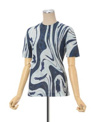 Mame Kurogouchi マメクロゴウチ Marble Print Sheer Jersey Crew Neck Top シアートップス 2  MM22SS-JS037 - 7YORKU ONLINE