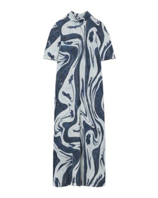 Ｍａｒｂｌｅ Ｐｒｉｎｔ Ｊｅｒｓｅｙ Ｈｉｇｈ Ｎｅｃｋ Ｄｒｅｓｓ 