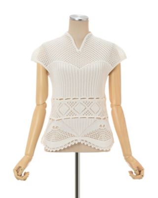 【待望★】 Cotton Knitted Sleeveless Lace トップス