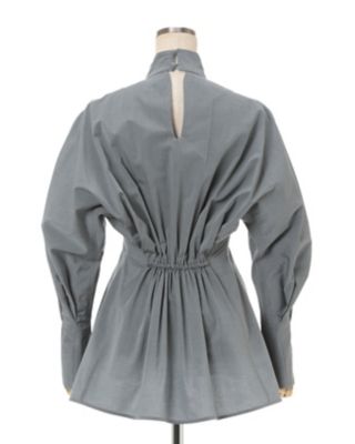 Cotton Chambray High Neck Blouse  