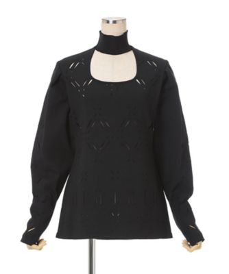 Eyelet High Neck Knitted Top