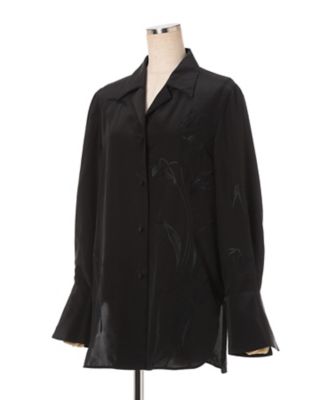 美品 マメクロゴウチ シルク混 ボリュームスリーブ シルクシャツ 比翼 ブラック org.jpg