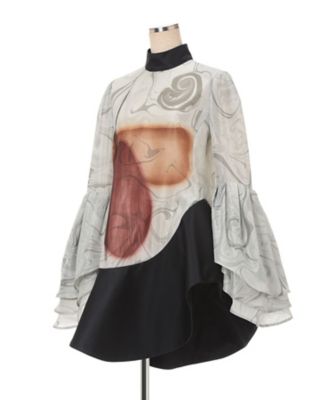 美品 マメクロゴウチ シルク混 ボリュームスリーブ シルクシャツ 比翼 ブラック 4.jpg