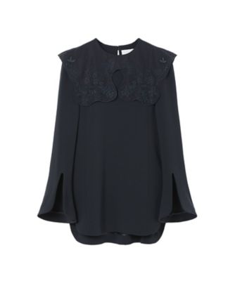 【送料無料】Mame Kurogouchi (Women)/マメ クロゴウチ Triacetate Georgette Embroidery Collar Top MM25FWーSH103 NAVY トップス【三越伊勢丹/公式】