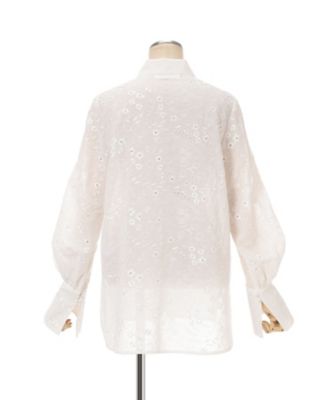 マメクロゴウウチ　抽象模様 長袖シャツ Georgette Floral Embroidery Top