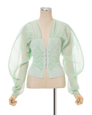 マメ Sheer Rounded Sleeve Knitted Cardigan Sheer Rounded Sleeve Knitted