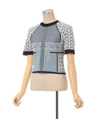 Ｇｅｏｍｅｔｒｉｃ　Ｐａｔｔｅｒｎ　Ｋｎｉｔｔｅｄ　Ｔｏｐ　ＭＭ２５ＳＳーＫＮ０８６