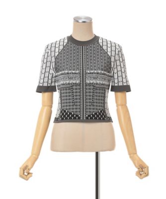 Ｇｅｏｍｅｔｒｉｃ　Ｐａｔｔｅｒｎ　Ｋｎｉｔｔｅｄ　Ｔｏｐ　ＭＭ２５ＳＳーＫＮ０８６