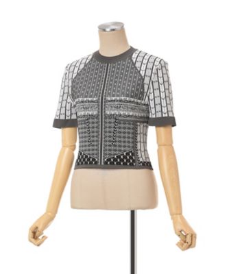 Ｇｅｏｍｅｔｒｉｃ　Ｐａｔｔｅｒｎ　Ｋｎｉｔｔｅｄ　Ｔｏｐ　ＭＭ２５ＳＳーＫＮ０８６