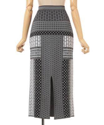 Ｇｅｏｍｅｔｒｉｃ　Ｐａｔｔｅｒｎ　Ｋｎｉｔｔｅｄ　Ｓｋｉｒｔ　ＭＭ２５ＳＳーＫＮ０８７