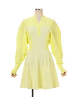 Mame Kurogouchi マメ カーブフォルムニットドレス イエロー Curved Sleeve Knitted Dress