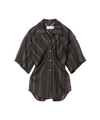 ＜Mame Kurogouchi (Women)＞Ｓｔｒｉｐｅ　Ｊａｃｑｕａｒｄ　ＯｐｅｎーＣｏｌｌａｒ　Ｓｈｉｒｔ　ＭＭ２５ＳＳーＳＨ０８０