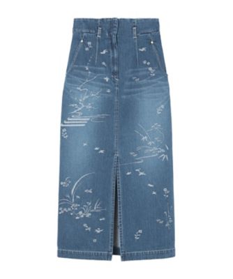 ＜Mame Kurogouchi (Women)＞Ｎａｔｕｒｅ　Ｐａｔｔｅｒｎ　Ｊａｃｑｕａｒｄ　Ｄｅｎｉｍ　Ｓｋｉｒｔ　ＭＭ２５ＳＳーＳＫ０５９