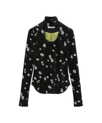 Velour Jersey Floral High Neck Top