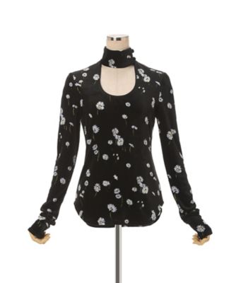 Velour Jersey Floral High Neck Top