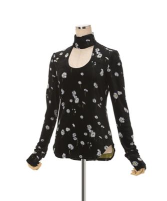 Velour Jersey Floral High Neck Top