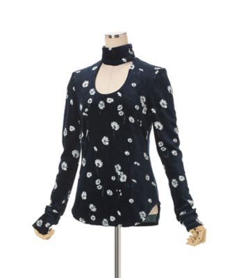 Velour Jersey Floral High Neck Top