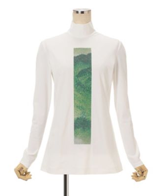 Glass Beads Printed High Neck Top 6F